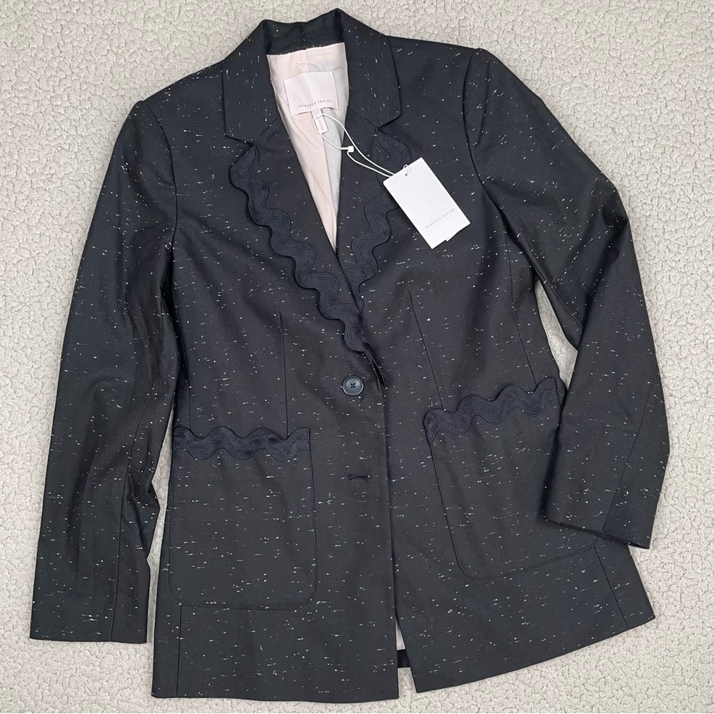 Rebecca Taylor Ric Rac Trim Slub Cotton Suit Blazer Jacket